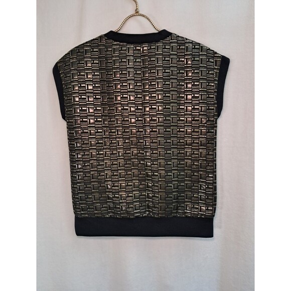 Kate Spade Saturday Baroque Top Blouse Metallic Gold Black Short Sleeves Size XS - Picture 5 of 9